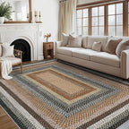 RUGSREAL 9x12 Braided Rug Washable Living Room Area Rug Modern Braid Printed Large Bedroom Carpet Dining Room Rug with Rubber Backing Farmhouse Accent Carpet for Home Decor Office, Sand/Bronze