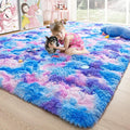 Noahas 5x8 Fluffy Rainbow Rug for Girls Bedroom,Soft Blue and Purple Tie-Dyed Kids Room Rug,Shaggy Area Rugs for Living Room,Fuzzy Colorful Playroom Nursery Rugs Room Decor