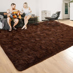 ISEAU 5x8 Area Rug for Living Room, Brown Rugs for Bedroom, Kitchen, Soft Shaggy Carpets, Fluffy and Machine Washable Mats, Under Bed, On Nursery Floors Mat, Boys, Girls Room Carpet Decor