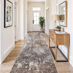 4x10 ft Extra Wide Hallway Rug – Non-Slip Washable Large Carpet Runner for Kitchen, Indoor Entryway, Modern Abstract Low-Pile Thin Floor Mat for Bedroom, Living Room, Dining Room (Brown Beige,4x10)