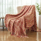 Multi-Color Dark Red Cable Woven Throw Blanket for Couch,60"X80" Boho Style Textured Blankets for Home Decor,Super Soft Warm Cozy Chunky Blanket with Decorative Tassels for Bed