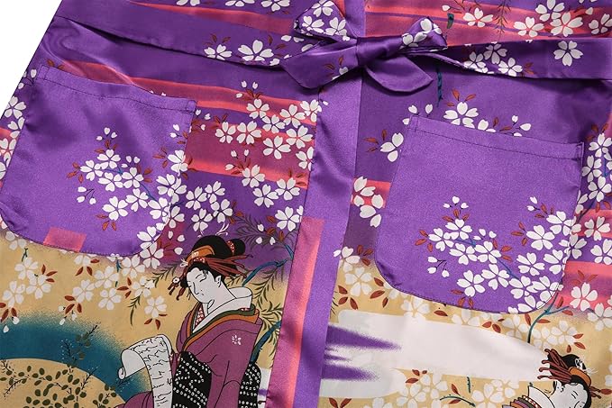 Valennia Women Long Silky Bathrobe Satin Kimono Robe Floral Printed Dressing Gown Sleepwear