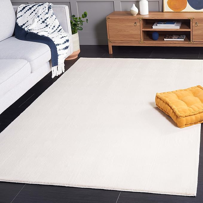 SAFAVIEH Washable Rug Faux Rabbit Fur Shag Collection - 3' x 5', Beige, Slip Resistant & Easy Cleaning, Solid Pattern, Ideal for Living Room, Bedroom, Nursery, Playroom, Boys & Girls Room (FRF100B)