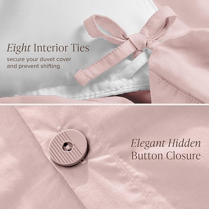 Bare Home 100% Organic Cotton Extra Long Duvet Cover Set - Crisp Percale Weave - Lightweight & Breathable - Cooling Duvet Cover Set (Twin/Twin XL, Dusty Pink)