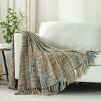 Multi-Color Gold Green Cable Woven Throw Blanket for Couch,60"X80" Boho Style Textured Blankets for Home Decor,Super Soft Warm Cozy Chunky Blanket with Decorative Tassels for Bed