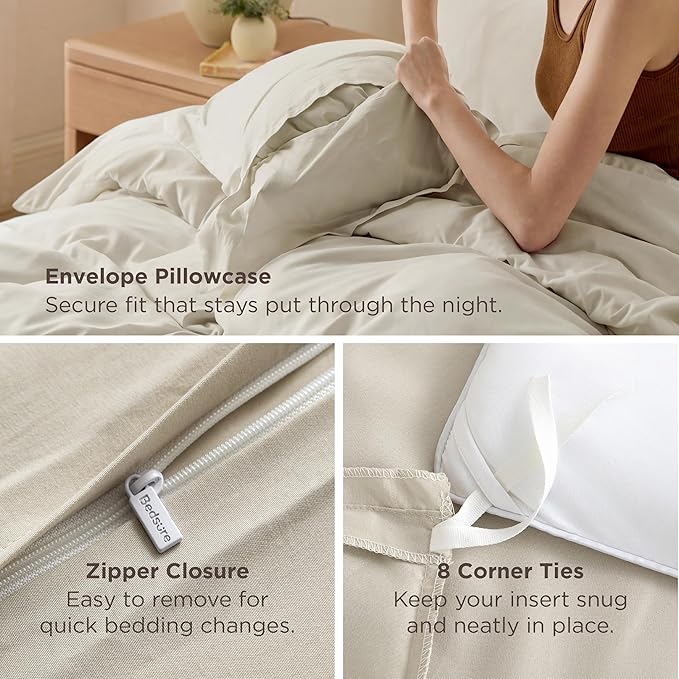 Bedsure Duvet Cover Queen Size - Soft Double Brushed Bedding Set for Kids & Adults, Zipper Closure, 3 Pieces, Includes 1 Duvet Cover (90"x90") & 2 Pillow Shams, NO Comforter, Linen