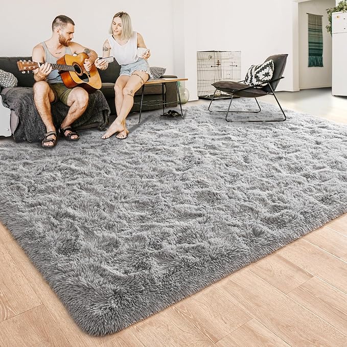 ISEAU 3x5 Area Rug for Dorm, College, Apartment, Living Room, Grey Rugs for Bedroom, Soft Shaggy Carpets, Fluffy and Washable Mats, Under Bed, On Nursery Floors Mat, Boys, Girls Room Carpet Decor