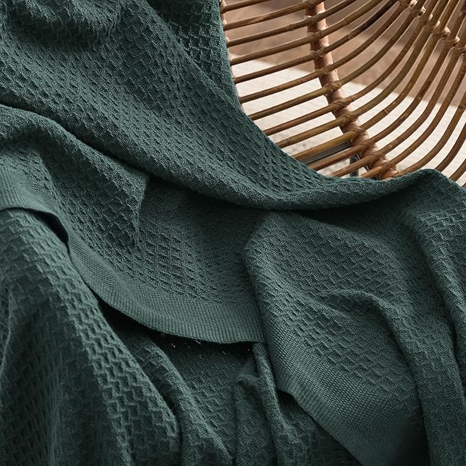 Bedsure Gentlesoft 100% Cotton Blanket Twin XL Size for College Dorm - Breathable and Soft for Spring Summer, Waffle Weave Twin Blanket for Bed, Dorm Room Essentials, Dark Green, 66x90 inches