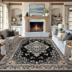 CRYPTOLITE 9x11 Area Rug for Living Room, Modern Washable Rug Non Slip Low Pile Large Area Rugs for Living Room, Bedroom, Farmhouse, Dining Room,Black