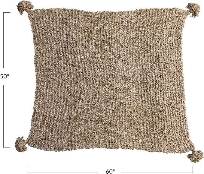 Creative Co-Op Woven Fabric Chunky Knit Throw with Tassels, Tan