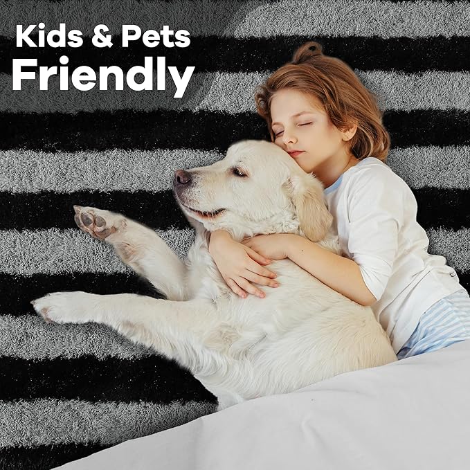 Noahas Large Fluffy 6x9 Area Rugs for Living Room Bedroom,Thick Shag Black and Grey Throw Rug,Big Soft Shaggy Bedside Non-Slip Plush Dorm Nursery Kids Carpet