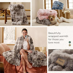 Bedsure GentleSoft Tie-dye Brown Fluffy Fuzzy Throw Blanket, Soft Cozy Fleece Faux Fur Blanket for Couch, Brown Room Decor Minky Velvet Bed Cover, Thick Warm Plush Women Men Birthday Gifts
