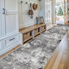 3x15 Ft Long Hallway Runner Rug – Non-Slip Washable Kitchen Floor Rug with Rubber Backing, Modern Low Pile Thin Wide Carpet Runners for Bedroom, Entryway Indoor (Black Grey,3x15)