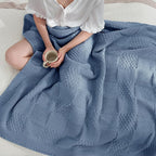 Amélie Home Knit Throw Blanket, Soft Chenille Cozy Breathable Checkered Chunky Decorative Blanket for Couch, Bed & Sofa, French-Inspired Lightweight Warm Gift for Women, Washed Blue, 50"x60"