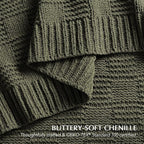 EVERGRACEHOME Modern Checkered Chenille Throw Blanket, Soft Cozy Plaid Knitted Chair Blanket for Sofa Couch, Decorative Knit Throw for Bed and Living Room, Olive Green, 50" x 60"