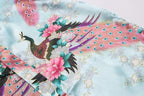 Women's Short Kimono Robes Bride and Bridesmaid Satin Floral Bathrobe Peacock Sleepwear Dressing Gown for Wedding Party
