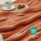 Amélie Home Knit Throw Blanket, Soft Chenille Cozy Breathable Checkered Chunky Decorative Blanket for Couch, Bed & Sofa, French-Inspired Lightweight Warm Gift for Women, Orange, 50"x60"