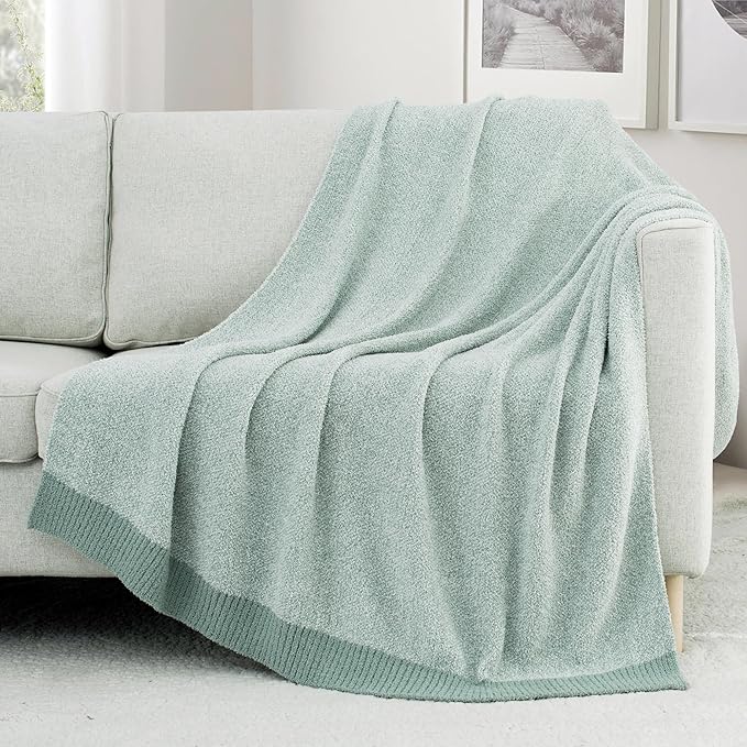 Carriediosa Heather Throw Blanket 50" X 60", 400GSM Ultra Soft Microfiber Fuzzy Fluffy Reversible Knitted Blankets Cozy Plush Lightweight and Warm Fall Throws for Couch, Bed, Sofa, Sage Green