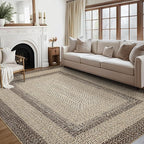 Large Bedroom Rug 6x9 Machine Washable Rug Braided Print Boho Throw Floor Cover Farmhouse Rustic Dining Room Carpet Geometric Bordered Braided Carpet for Living Room Home Office, Camel