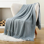 BATTILO HOME Bluish Grey Chenille Throw Blanket for Couch, Knit Throw Blanket,Super Soft Warm Home Decor Throw Blanket with Tassels for Bed,Sofa and Living Room,60" x 80"