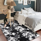 Amdrebio Black White Grey Cool Area Rugs for Bedroom Living Room, Fluffy Modern Furry Rugs for Kids Room Decor, Plush Shaggy Throw Rug 4x6 for Men Teen Boy, Aesthetic Floor Carpet for Dorm Home Office