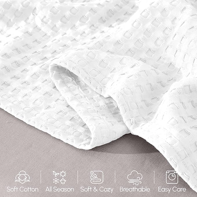 Elegant Comfort Premium 100% Cotton Waffle Blanket - Lightweight Breathable Waffle Weave Bed Blanket - Soft and Warm All Season Blanket for Couch, Sofa and Bed, Queen Size 90x90 Inches, White