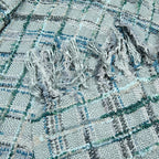 Multicolored Chenille Knitted Throw Soft Cozy Fluffy Reversible Boho Plaid Throw Blanket with Tassels for Couch Chair Bed Cover Living Room Bedroom Décor, 50" x 60", Gray Blue