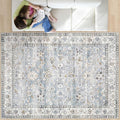 XLUEZ Area Rug 8x10 Living Room Rug, Machine Washable Vintage Distressed Boho Area Rug Non-Slip Soft Low Pile Large Indoor Rugs for Bedroom Kitchen Dining Room Office(Light Blue,8'x10')