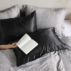 Bedsure Satin Pillowcase with Zipper, Similar to Silk Pillow Cases 2 Pack, Satin King Size Pillow Cases Set of 2, Silky & Soft Pillow Cover for Hair and Skin, Gifts for Women Men, Black, 20x36 Inches