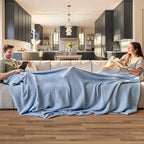 Bedsure Gentlesoft 100% Cotton Throw Blanket for Couch 50x70 inches - Cooling Breathable and Soft for Spring Summer, Waffle Weave Throw Blanket for Office, Sky Blue