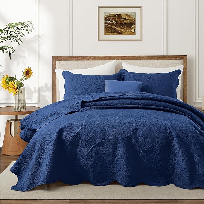IR Imperial Rooms 10 Pack Twin Quilt Bedding Set (68" x 86") - Bulk Wholesale for Hotels, Guest Bedroom & Airbnbs - Lightweight Microfiber Reversible Floral Embossed Quilts Bedspreads (Navy)