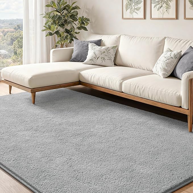 Keeko 4x6 Grey Area Rugs for Bedroom, Soft Modern Living Room Rug Indoor Non Slip Low Pile Washable Rug Fluffy Fuzzy Memory Foam Carpets Throw Rugs for Kids Nursery Classroom Dorm Room Decor