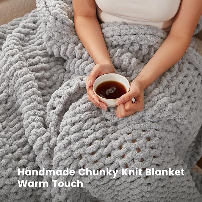 SLEEP ZONE Chunky Knit Throw Blanket for Couch, Throw Blankets for Bed - Hand Made Cozy Soft Large Rope Knot Heavy Blankets Home Decor (Grey, 50x60in)