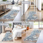 2x5 Washable Kitchen Rug Runner – Non-Slip Abstract Modern Neutral Small Rug for Bathroom, Hallway, Bedroom, Laundry Room, Entryway – Soft Low-Pile Thin with Rubber Backing (Blue Rust, 2x5)