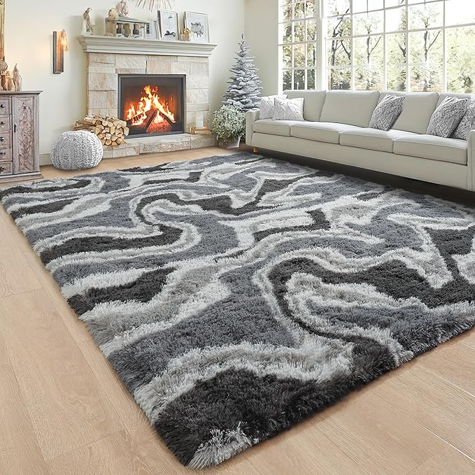 Noahas Large Fluffy 5x8 Area Rugs for Living Room Bedroom,Fuzzy Grey Thick Shag Throw Rug,Big Soft Shaggy Bedside Non-Slip Plush Dorm Nursery Kids Carpet