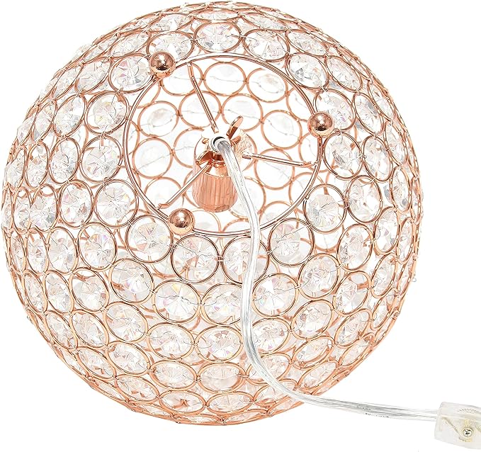 Elegant Designs LT1067-RGD 10" Elipse Crystal Collection Metal Crystal Ball Sequin Table Desk Lamp for Accent Lighting, Décor, Living Room, Rose Gold