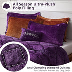 Intelligent Design Twin Comforter Set, Velvet Comforter Set , Luxury Diamond Quilting Comforter Set, Fluffy Comforter Bed Set with Decorative Pillowand 1 Sham, 3 Piece Purple, Twin/Twin XL