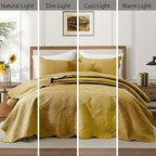 IR Imperial Rooms 8 Pack Quilt King Size Bedding (106" x 96") - Bulk Wholesale for Hotels, Guest Bedroom & Airbnbs - Lightweight Microfiber Reversible Floral Embossed Quilts Bedspreads (Ochre)