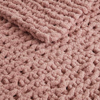 Madison Park Chenille Chunky Knit Handmade Throw Blanket, Luxuriously Soft Gift Blankets, Cottage Style Room Décor, Lightweight & Breathable All Seasons Throw Blanket for Couch, 50" W x 60" L Blush