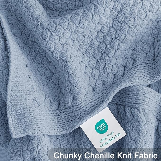 Whale Flotilla Chunky Knit Throw Blanket for Couch and Bed, Grey Blue Decorative Cozy Fleece Blanket, Reversible Soft Fuzzy Woven Throws, 50x60 Inch