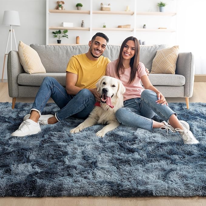 Noahas Large Fluffy 6x9 Area Rugs for Living Room Bedroom,Tie-Dyed Blue and Grey Thick Shag Throw Rug,Big Soft Shaggy Bedside Non-Slip Plush Dorm Nursery Kids Carpet