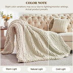Carriediosa Chunky Knit Throw Blanket 50" X 60", 100% Hand Made Large Chenille Loop Yarn Soft Fluffy Throws for Couch Sofa Bed, Big Crochet Cozy Heavy Thick Cable Woven Blanket, Light Beige