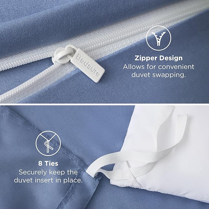Bedsure Duvet Cover Queen Size - Soft Double Brushed Bedding Set for Kids & Adults, Zipper Closure, 3 Pieces, Includes 1 Duvet Cover (90"x90") & 2 Pillow Shams, NO Comforter, Slate Blue