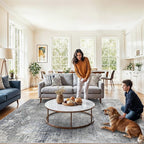 7x7 Square Rug Machine Washable – Modern Neutral Abstract Non-Slip Area Rug for Dining Room Living Room Kitchen Bedroom – Low-Pile Accent Indoor Carpet (Blue Grey, 7x7)