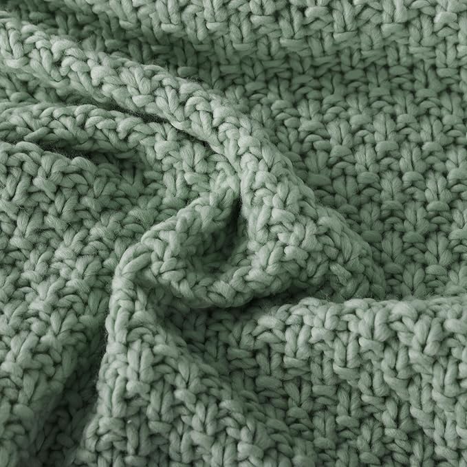 WDCOZY Chunky Cable Knit Throw Blanket Super Soft Warm Knitted Throw Blanket for Couch, Sofa, Chair, Bed Lightweight Breathable Cozy Comfortable Home Decorative Sage Green 60x80 Inches