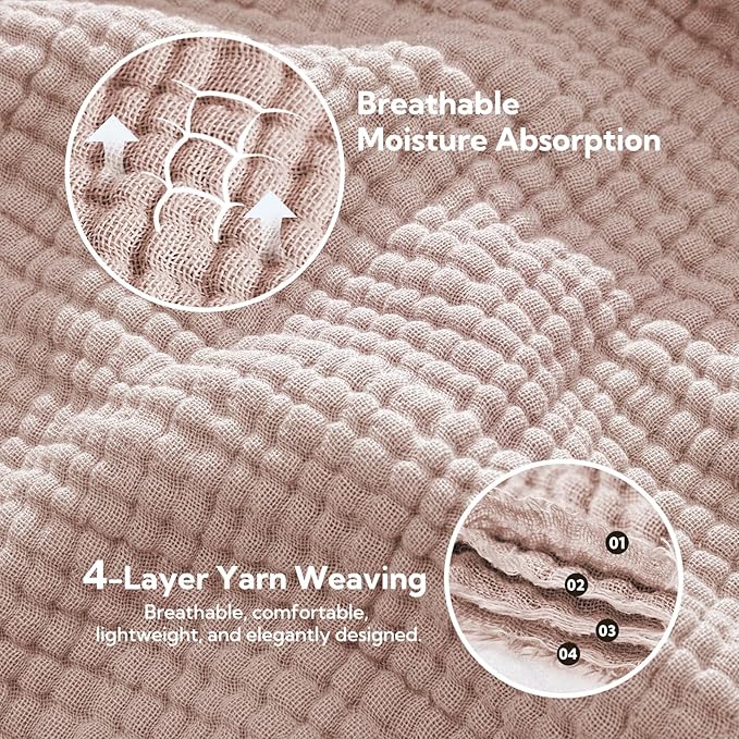 SOULFUL Muslin Throw Blanket with Tassels - Soft Cotton Throw Blanket for Couch or Bed, Lightweight and Breathable Gauze for All Seasons, LightChampagne, 50" x 60"