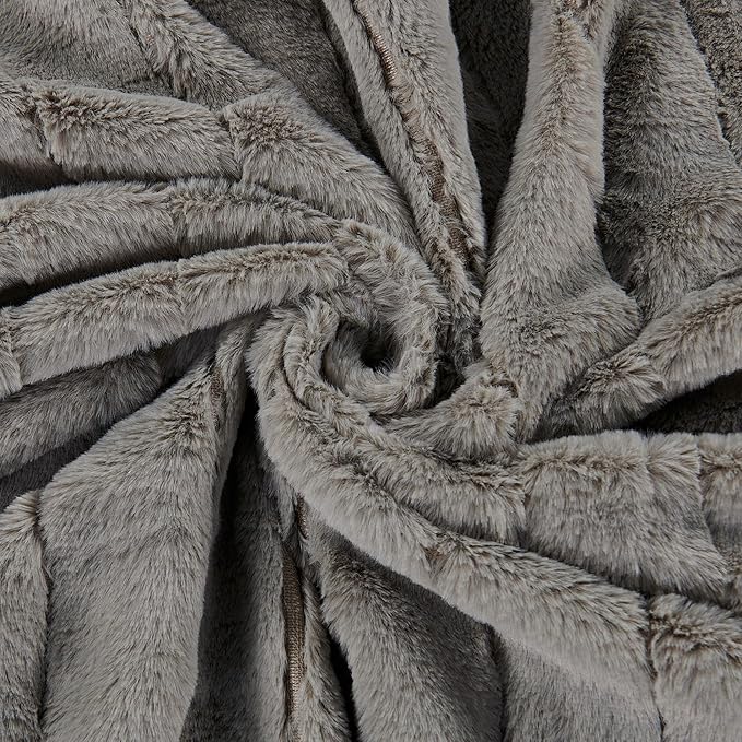 Striped Throw Blanket and Pillow Covers Set (No Inserts) for Couch and Bed, Plush Warm Lightweight Fuzzy Faux Fur Blanket for All Seasons (60" x 80", Gray)