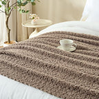 Throw Blanket for Couch, Taupe Tan Luxury Knitted Throws 60"x80", Textured Blankets with Handmade Fringe Tassels for Bed Sofa Decorative, Chunky Soft Farmhouse Boho Home Decor