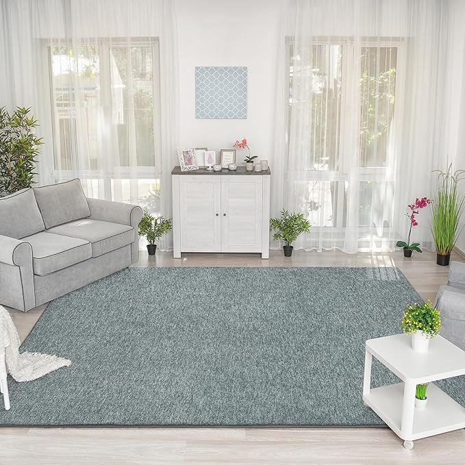 Keeko Living Room Rugs 7x10, Soft Modern Large Area Rug for Bedroom Washable Memory Foam Indoor Big Carpet Low Pile Minimalist Non Slip Rug for Classroom Dorm Kids Room Home Decor Grey and Green