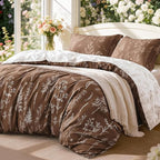 Love's cabin Chocolate Full Comforter Set - Full Size Comforter Set, 3 Pieces Cute Floral Bedding Sets for All Seasons,1 Soft Reversible Botanical Flowers Comforter and 2 Pillow Shams
